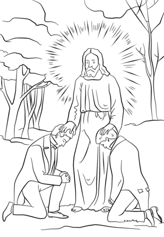 Joseph Smith And Oliver Cowdery Receiving Priesthood Authority Coloring Page